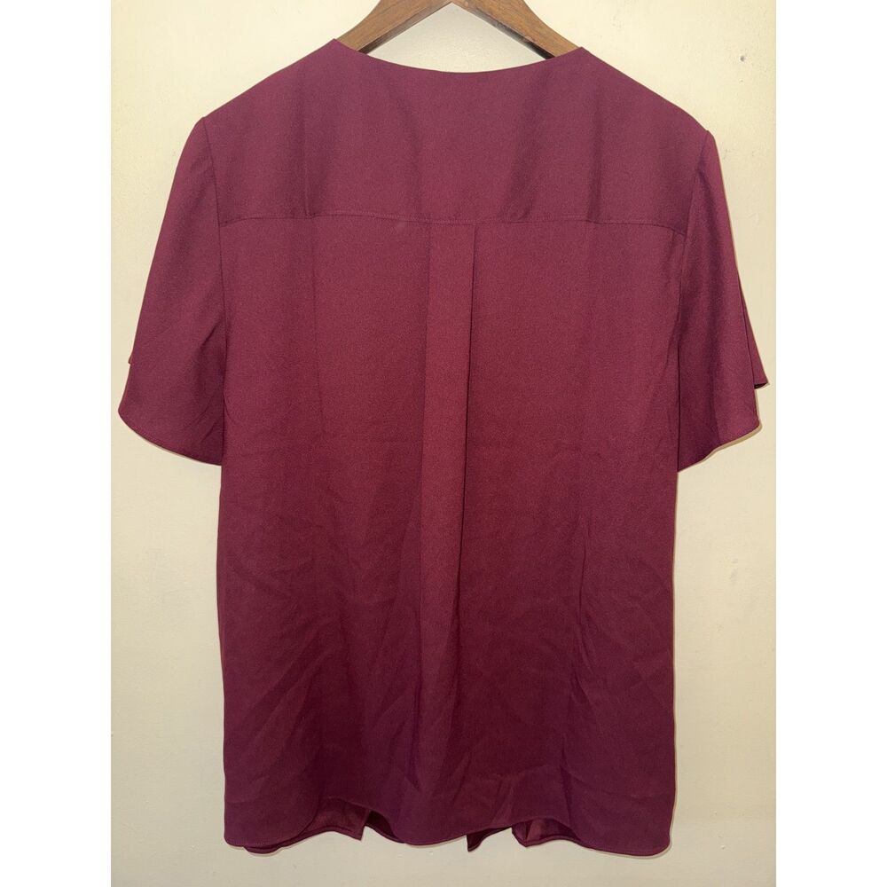Lands' End Burgundy Pleated Surplice V-Neck Blouse 1X Plus Size Short Sleeve - Picture 2 of 9